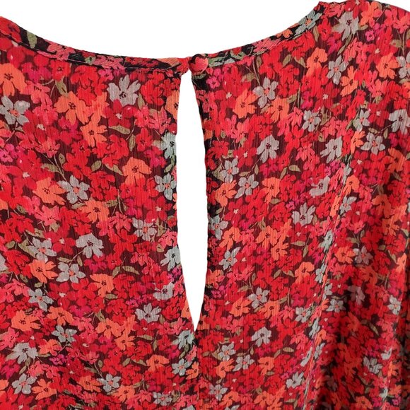 Calvin Klein Womens Size 14 Dress Floral Crinkle Chiffon Long Puff Sleeve - Picture 6 of 7